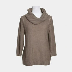 New York & Company Tan Cowl Neck Sweater - 3/4 Sleeve - Shimmer/Glitter Brown